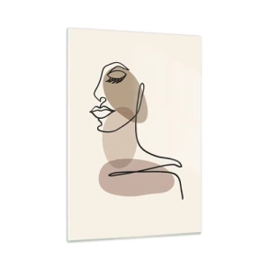 Cuadro sobre vidrio - Impresiones sobre Vidrio - Retrato del rostro de una mujer en estilo minimalista y abstracto. - 50x70cm - Escucharse a sí misma - Decoración de pared moderna para salón y dormitorio ARTTOR