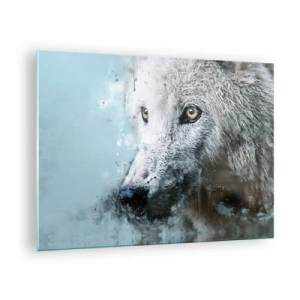 Cuadro sobre vidrio - Impresiones sobre Vidrio - Retrato de lobo con acentos artísticos y difuminados en tonos azules. - 70x50cm - Conoce el alma del lobo - Decoración de pared moderna para salón y dormitorio ARTTOR