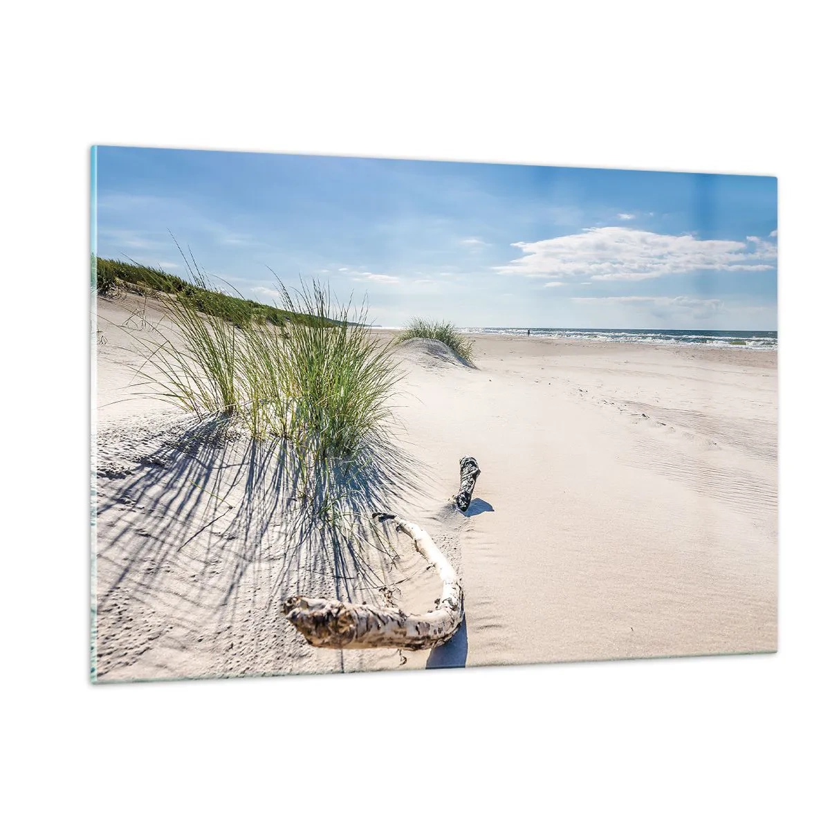 Cuadro sobre vidrio - Impresiones sobre Vidrio - Una playa soleada con dunas y posidonia. - 120x80cm - ¿La más bella? Báltico - Decoración de pared moderna para salón y dormitorio ARTTOR