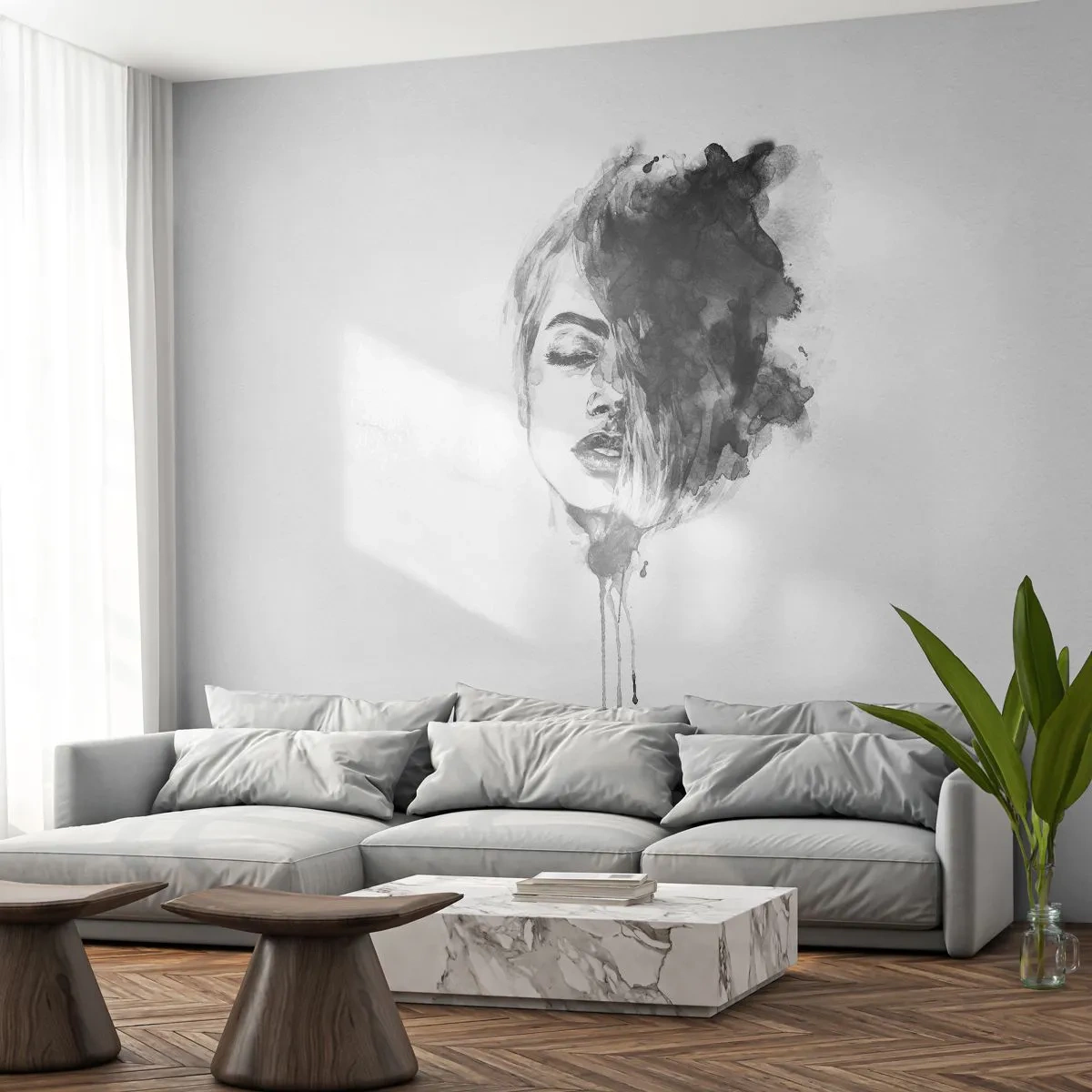 Fotomural Standard Eco - Sueños en femenino - retrato de una mujer, cara de mujer, Abstracción - 200x140 cm