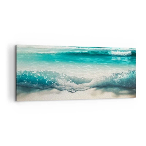 Cuadro sobre lienzo - Impresión de Imagen - Olas del océano en una playa de arena clara - 120x50cm - Calma oceánica - Decoración de pared moderna para salón y dormitorio ARTTOR
