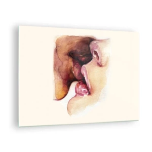 Cuadro sobre vidrio - Impresiones sobre Vidrio - Beso artístico de acuarela de dos caras sobre un fondo claro. - 70x50cm - Como la noche y el día, la tierra y el cielo - Decoración de pared moderna para salón y dormitorio ARTTOR
