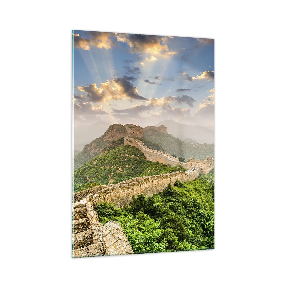Cuadro sobre vidrio - Impresiones sobre Vidrio - La Gran Muralla China en un paisaje montañoso - 50x70cm - Grandeza duradera - Decoración de pared moderna para salón y dormitorio ARTTOR