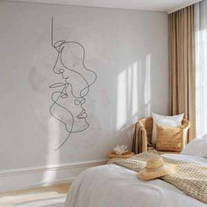 Fotomural Premium Sand - Línea facial minimalista sobre un fondo abstracto. - 100x70cm - En un abrazo - Decoración de pared moderna para salón y dormitorio ARTTOR