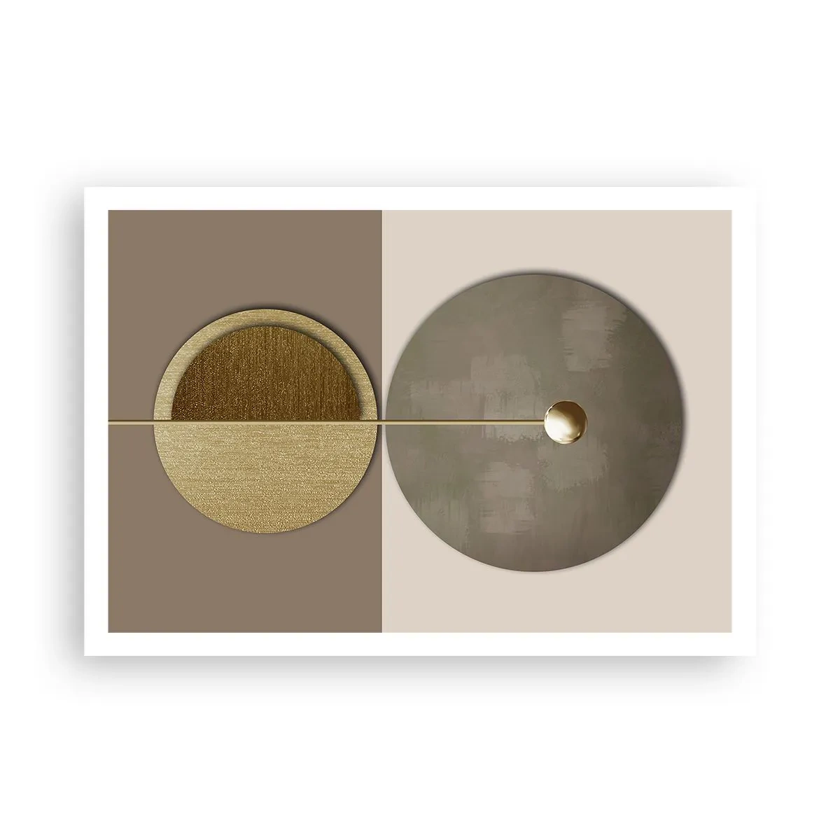 Póster - Círculos abstractos en tonos dorados y beige. - 100x70cm - Equilibrio perfecto - Decoración de pared moderna para salón y dormitorio ARTTOR