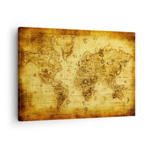Cuadro sobre lienzo - Impresión de Imagen - Mapa del mundo antiguo de época - 70x50cm - Extraño es este mundo - Decoración de pared moderna para salón y dormitorio ARTTOR