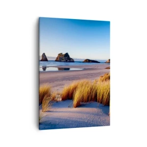 Cuadro sobre lienzo - Impresión de Imagen - Una playa pintoresca con vistas a las rocas y al mar al atardecer. - 50x70cm - Para buscadores de tranquilidad - Decoración de pared moderna para salón y dormitorio ARTTOR