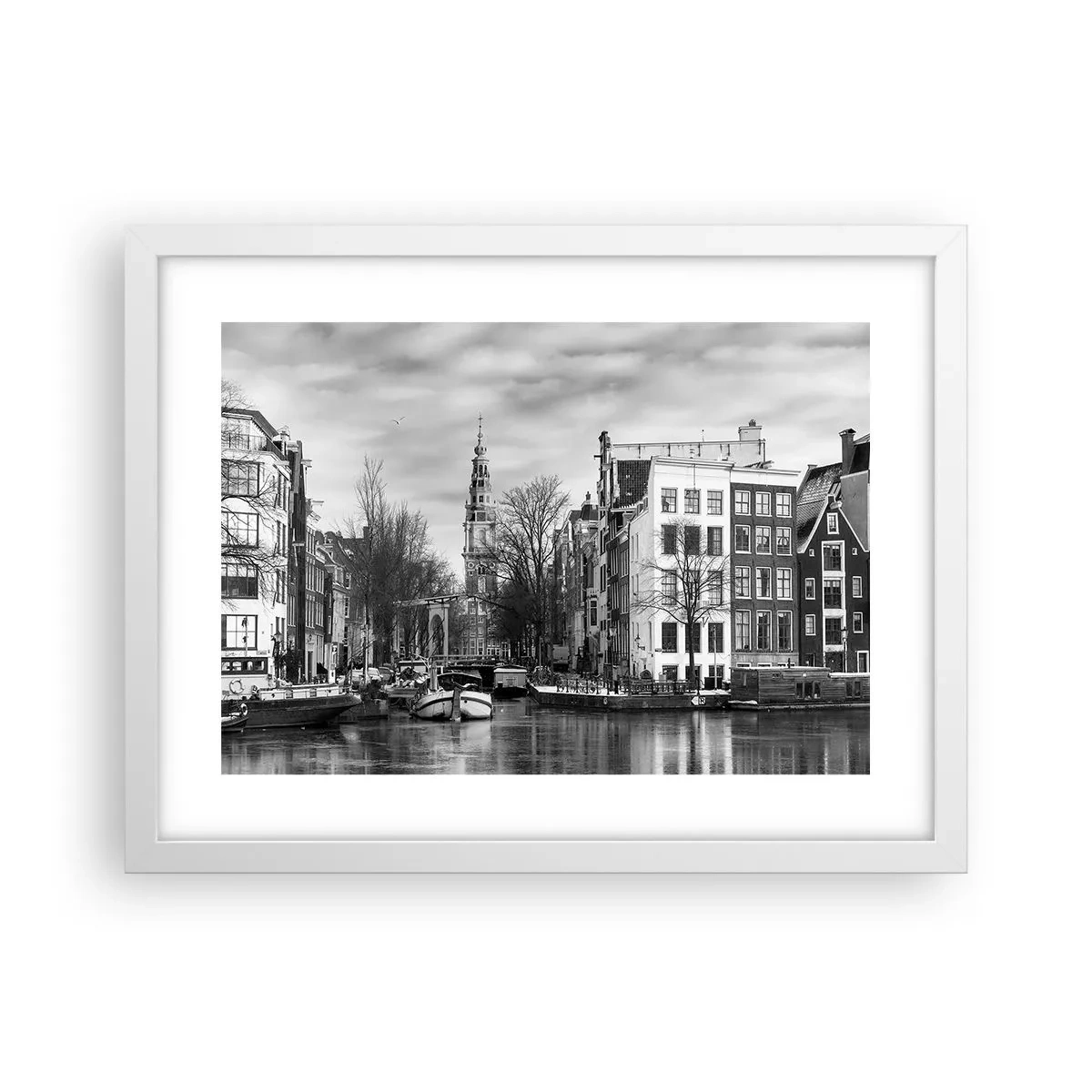 Póster en marco blanco - Ambiente de Ámsterdam - 40x30 cm