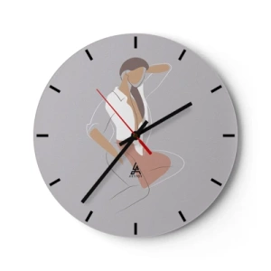 Reloj de pared - Reloj de vidrio - Una silueta minimalista de una mujer sobre un fondo gris. - 30x30cm - Un esbozo de encanto - Decoración de pared moderna para salón, cocina y dormitorio ARTTOR