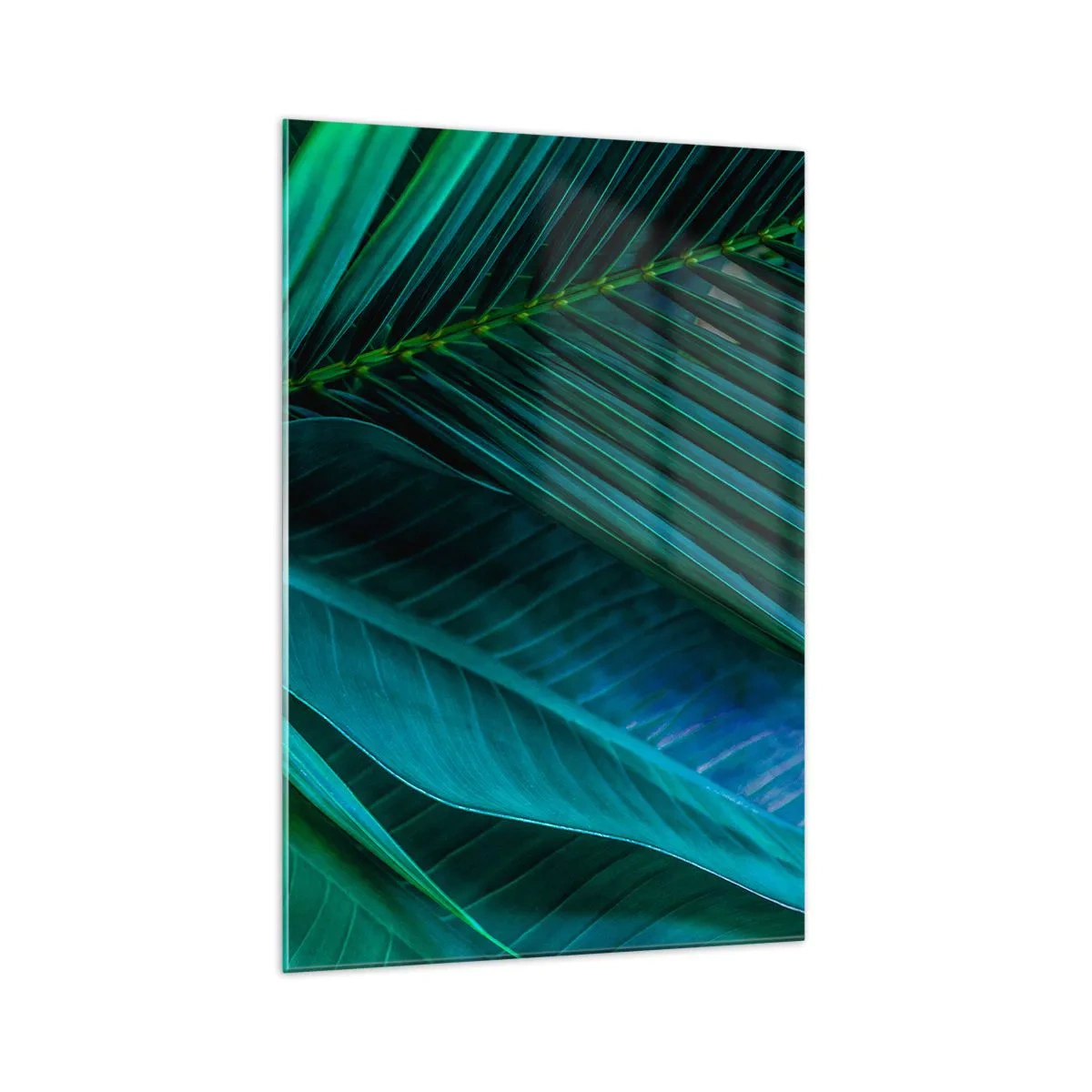 Cuadro sobre vidrio - Impresiones sobre Vidrio - Primer plano de hojas verdes tropicales - 70x100cm - Anatomía del verde - Decoración de pared moderna para salón y dormitorio ARTTOR