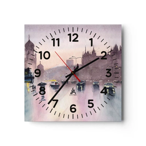 Reloj de pared - Reloj de vidrio - En una niebla lluviosa - 30x30 cm