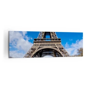 Cuadro sobre lienzo - Impresión de Imagen - La Torre Eiffel con el cielo azul y un parque verde como fondo. - 160x50cm - Todo París a sus pies - Decoración de pared moderna para salón y dormitorio ARTTOR