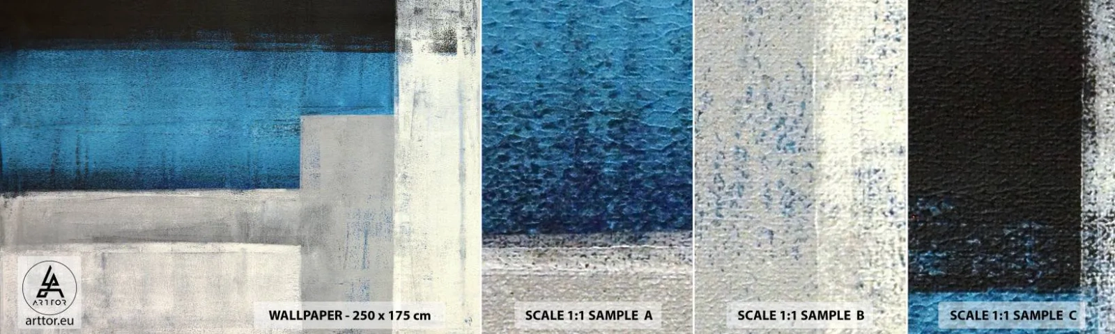 Muestra De Fotomural Standard Eco - Composición poética de gris y azul - Abstracción, Pedazo, Cuadro - 100x30 cm