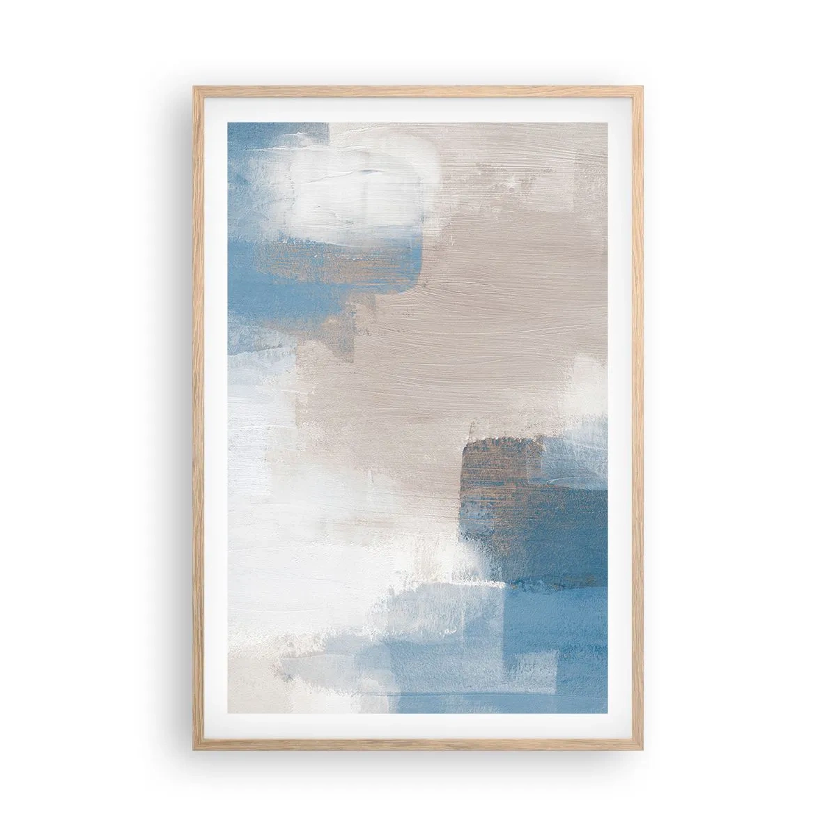 Póster en marco roble claro - Abstracción rosa tras un velo azul - 61x91 cm