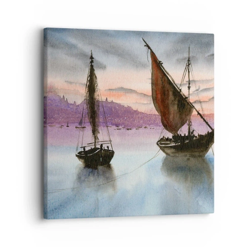 Cuadro sobre lienzo - Impresión de Imagen - Atardecer en el puerto - 30x30 cm