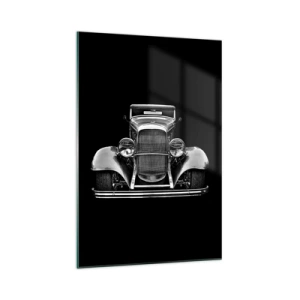 Cuadro sobre vidrio - Impresiones sobre Vidrio - Un coche clásico en blanco y negro. - 70x100cm - Un verdadero caballero - Decoración de pared moderna para salón y dormitorio ARTTOR