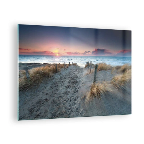 Cuadro sobre vidrio - Impresiones sobre Vidrio - Camino a través de las dunas que conduce al mar al atardecer - 70x50cm - Se derramó un arco iris de luminosidad.... - Decoración de pared moderna para salón y dormitorio ARTTOR