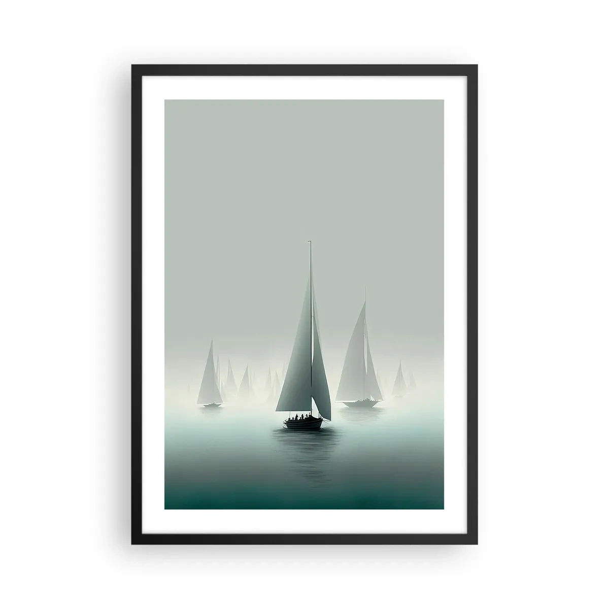 Póster en marco negro - Día de niebla en alta mar - 50x70 cm