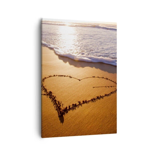 Cuadro sobre lienzo - Impresión de Imagen - Un corazón hecho de arena en la playa durante el atardecer. - 50x70cm - Una confesión de vacaciones - Decoración de pared moderna para salón y dormitorio ARTTOR