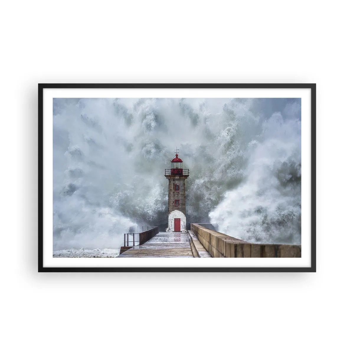 Póster en marco negro - El rugido de las aguas, la fuerza del viento - 91x61 cm