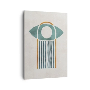 Cuadro sobre lienzo - Impresión de Imagen - Patrón geométrico en tonos verdes y naranjas. - 50x70cm - Signos y rituales - Decoración de pared moderna para salón y dormitorio ARTTOR