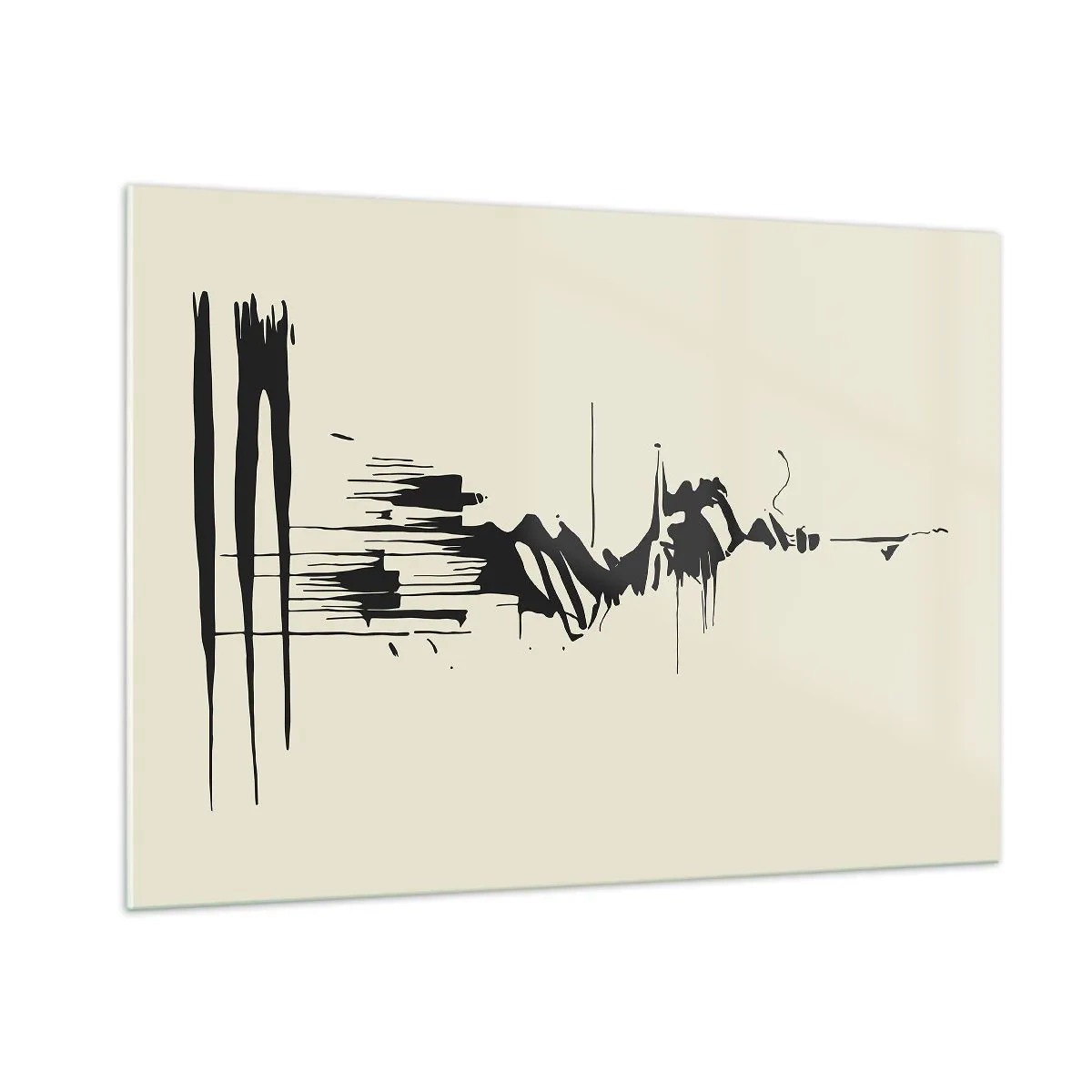 Cuadro sobre vidrio - Impresiones sobre Vidrio - Líneas y manchas negras dinámicas sobre un fondo claro en un estilo abstracto. - 100x70cm - Abstracción apresurada - Decoración de pared moderna para salón y dormitorio ARTTOR