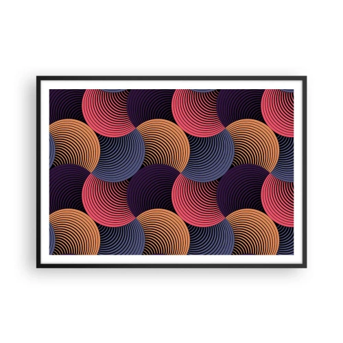 Póster en marco negro - Círculos geométricos en tonos rosa, morado y dorado. - 100x70cm - En un ritmo circular - Decoración de pared moderna para salón y dormitorio ARTTOR