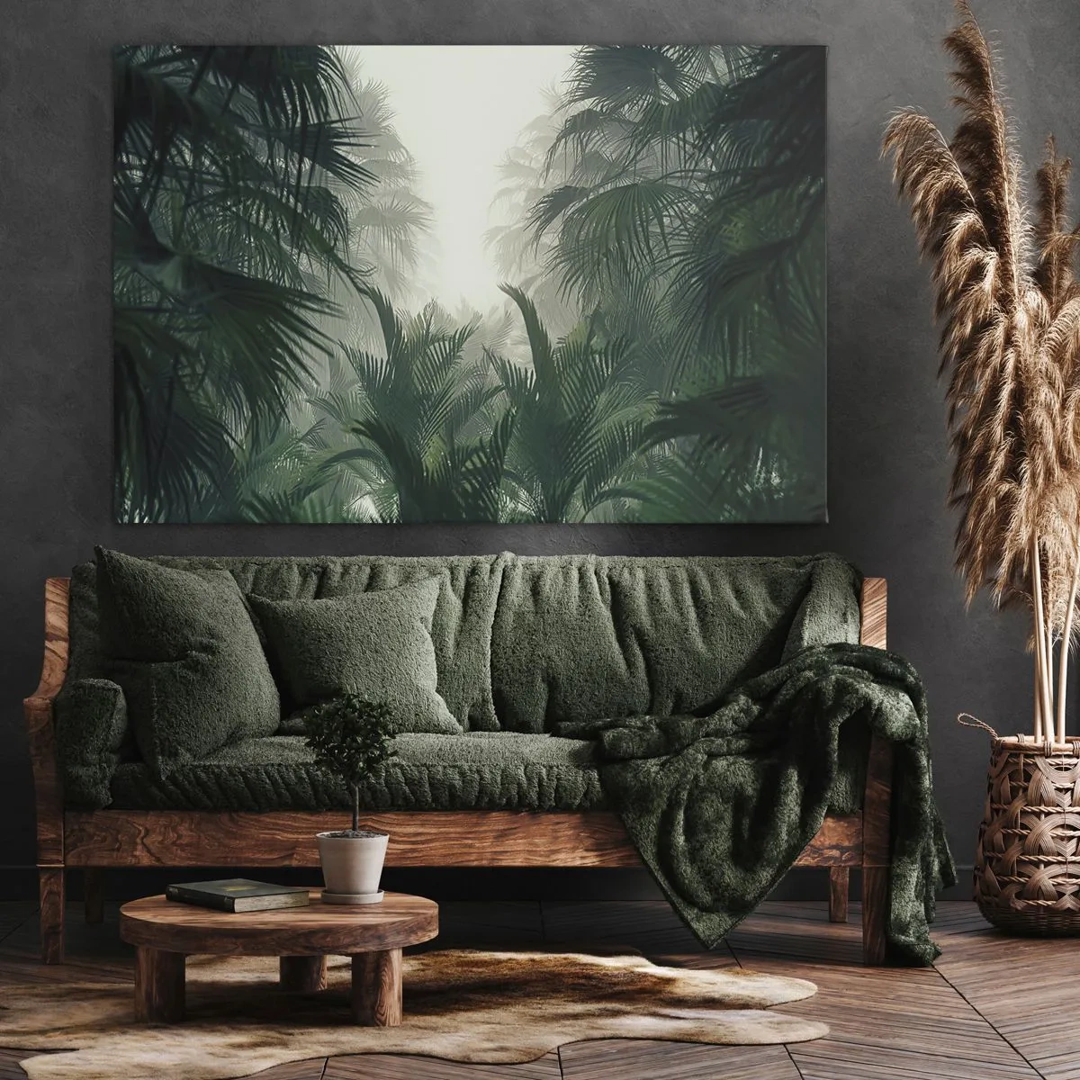 Cuadro sobre lienzo - Impresión de Imagen - Vegetación tropical en la densa niebla de la selva tropical - 100x70cm - Misterio tropical - Decoración de pared moderna para salón y dormitorio ARTTOR