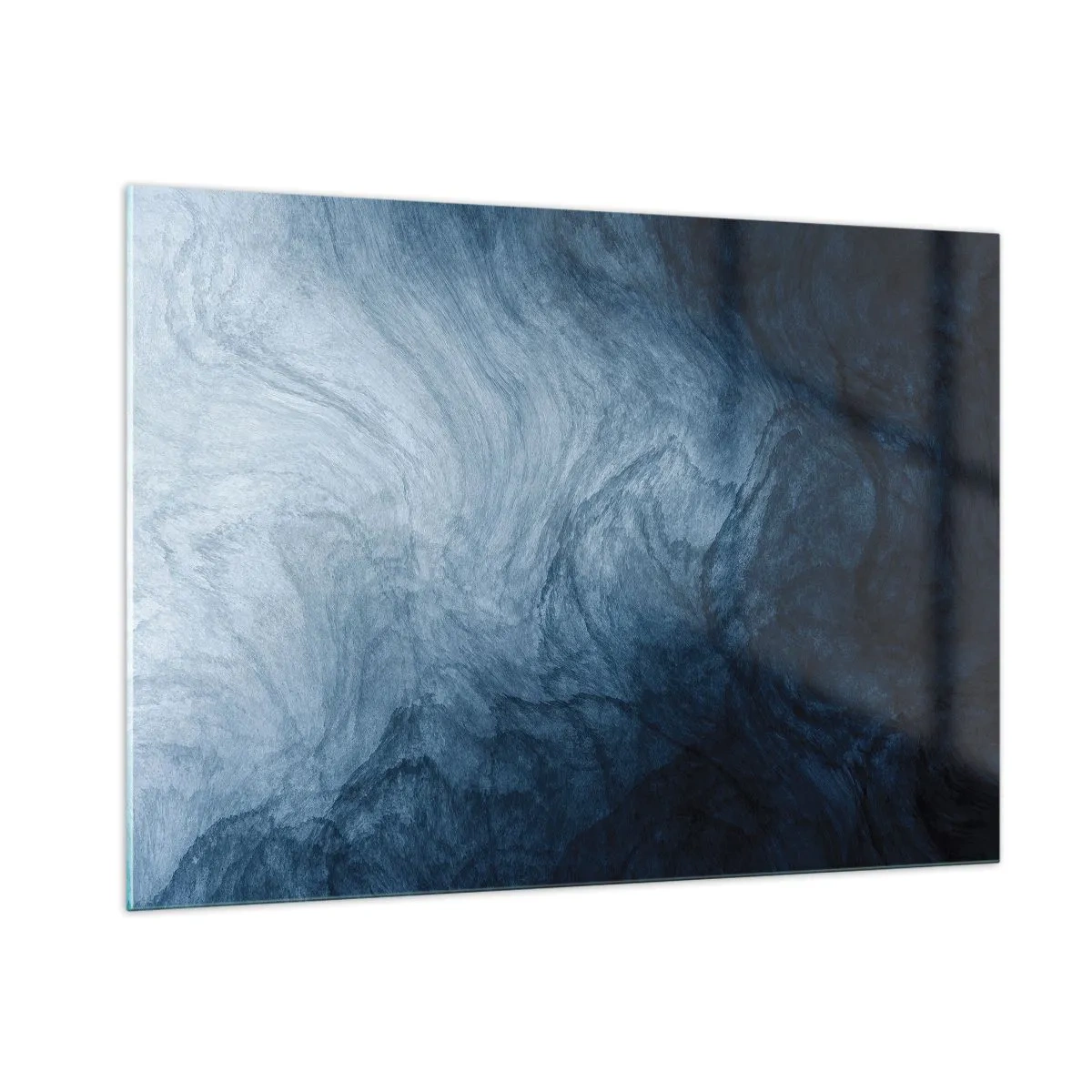Cuadro sobre vidrio - Impresiones sobre Vidrio - Profundidad abstracta en tonos azul marino y gris. - 100x70cm - En las profundidades - Decoración de pared moderna para salón y dormitorio ARTTOR