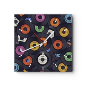 Reloj de pared - Reloj de vidrio - Vinilos de colores apilados uno encima del otro - 30x30cm - Colores de los clásicos - Decoración de pared moderna para salón y dormitorio ARTTOR