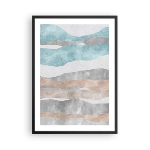 Póster en marco negro - Ondas minimalistas en tonos azules y beige. - 50x70cm - Un estudio de la cercanía - Decoración de pared moderna para salón y dormitorio ARTTOR