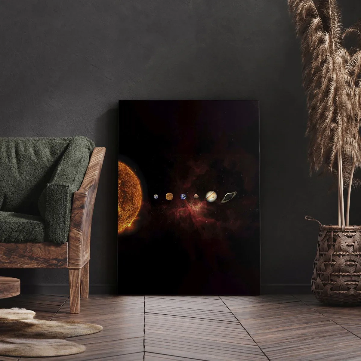 Cuadro sobre lienzo - Impresión de Imagen - El sistema solar con planetas sobre el fondo del espacio. - 50x70cm - Nuestro barrio - Decoración de pared moderna para salón y dormitorio ARTTOR