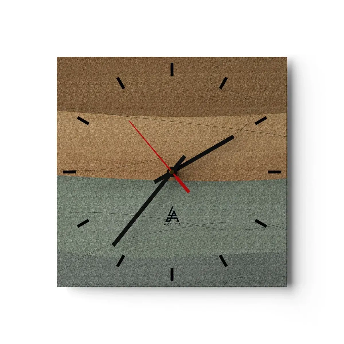 Reloj de pared - Reloj de vidrio - Composición abstracta en tonos tierra naturales. - 30x30cm - Composición horizontal - Decoración de pared moderna para salón y dormitorio ARTTOR