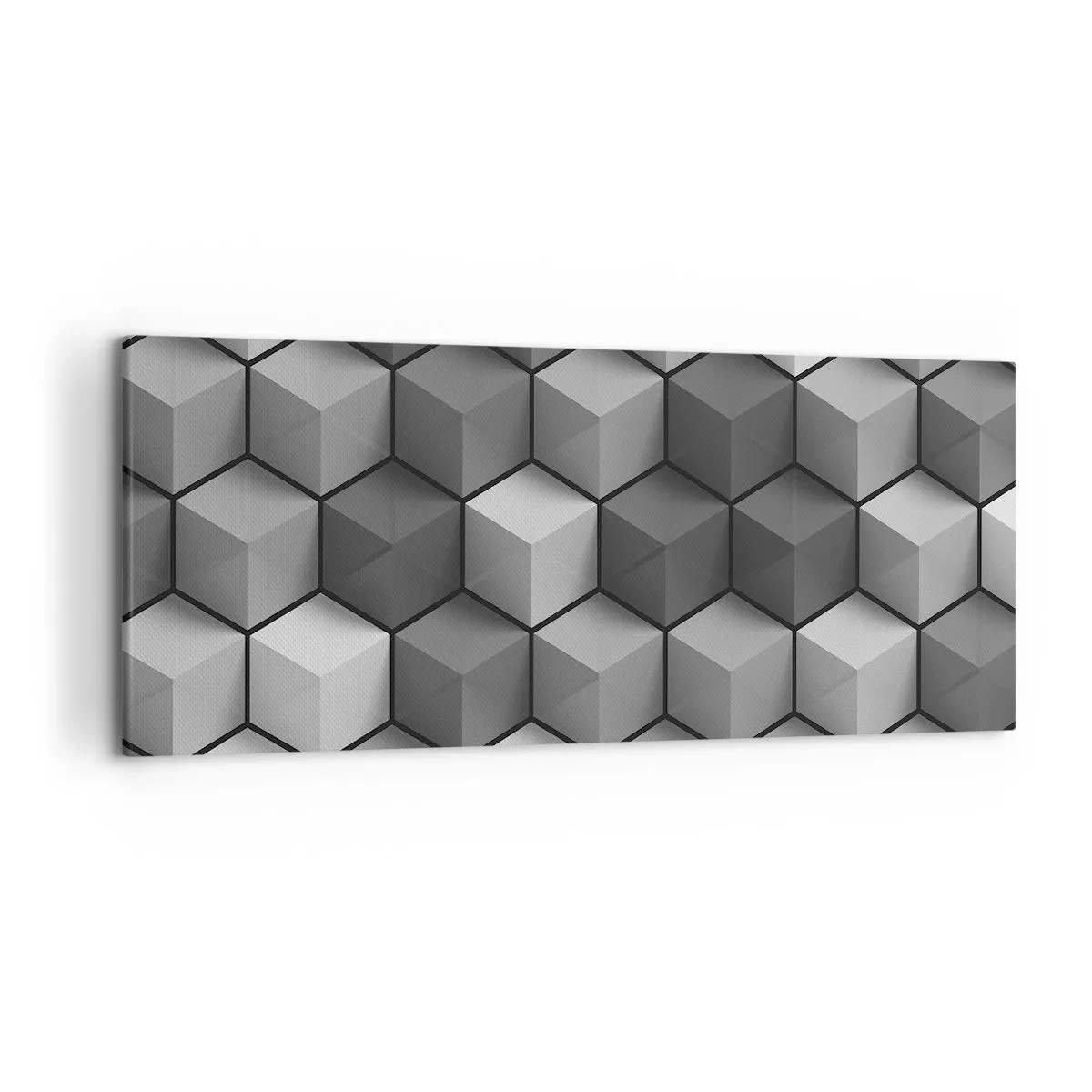 Cuadro sobre lienzo - Impresión de Imagen - Composición geométrica de cubos en tonos grises y negros. - 120x50cm - Rompecabezas cubista - Decoración de pared moderna para salón y dormitorio ARTTOR