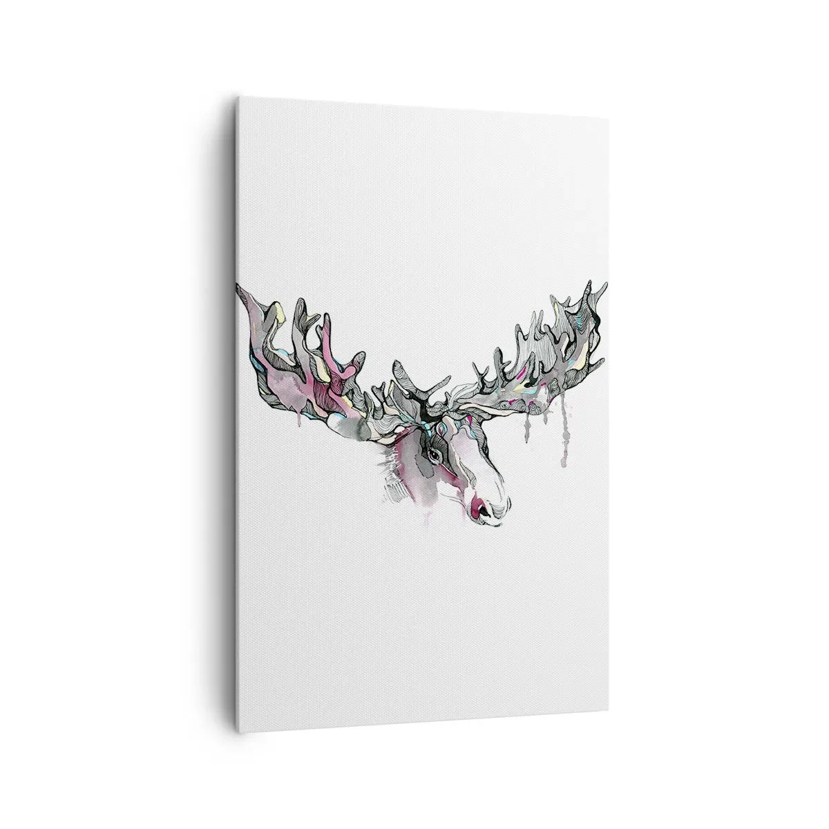 Cuadro sobre lienzo - Impresión de Imagen - Acuarela artística de un alce con ricas astas. - 80x120cm - La corona del rey del bosque - Decoración de pared moderna para salón y dormitorio ARTTOR