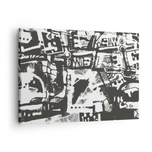 Cuadro sobre lienzo - Impresión de Imagen - Patrón retro monocromático abstracto - 70x50cm - ¿Orden o caos? - Decoración de pared moderna para salón y dormitorio ARTTOR