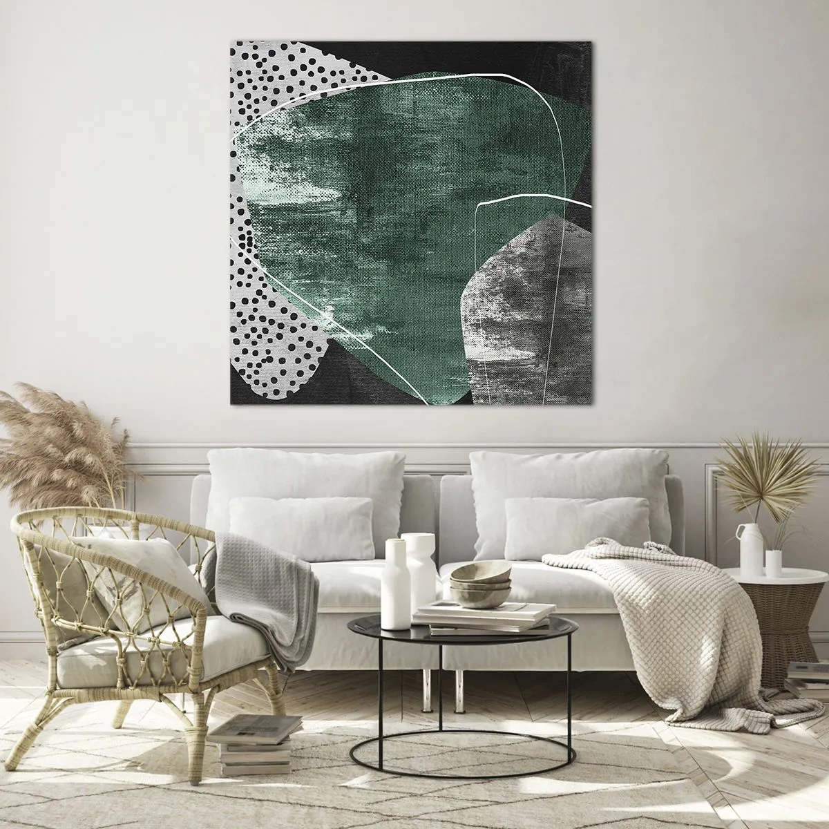 Cuadro sobre vidrio - Impresiones sobre Vidrio - Abstracción colorista con un copo de oro - 60x60 cm