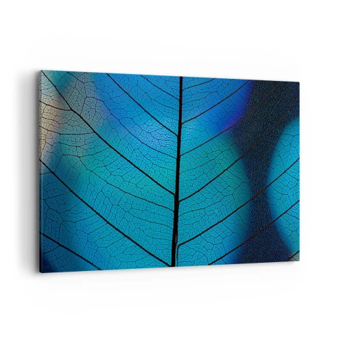 Cuadro sobre lienzo - Impresión de Imagen - Primer plano de una hoja azul con detalle de vena visible - 120x80cm - Construcción intrincada - Decoración de pared moderna para salón y dormitorio ARTTOR