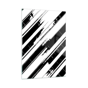 Cuadro sobre vidrio - Impresiones sobre Vidrio - Rayas dinámicas en blanco y negro con efecto desgastado. - 50x70cm - Composición intensa y dinámica - Decoración de pared moderna para salón y dormitorio ARTTOR