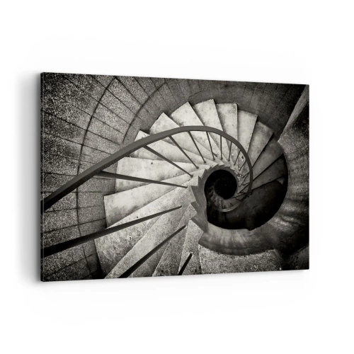 Cuadro sobre lienzo - Impresión de Imagen - Escalera de caracol en blanco y negro de estilo moderno. - 120x80cm - Escaleras arriba, escaleras abajo - Decoración de pared moderna para salón y dormitorio ARTTOR
