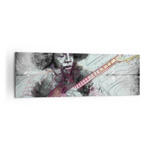 Cuadro sobre lienzo - Impresión de Imagen - Retrato artístico de un guitarrista en la técnica del boceto. - 160x50cm - Volando con la música - Decoración de pared moderna para salón y dormitorio ARTTOR