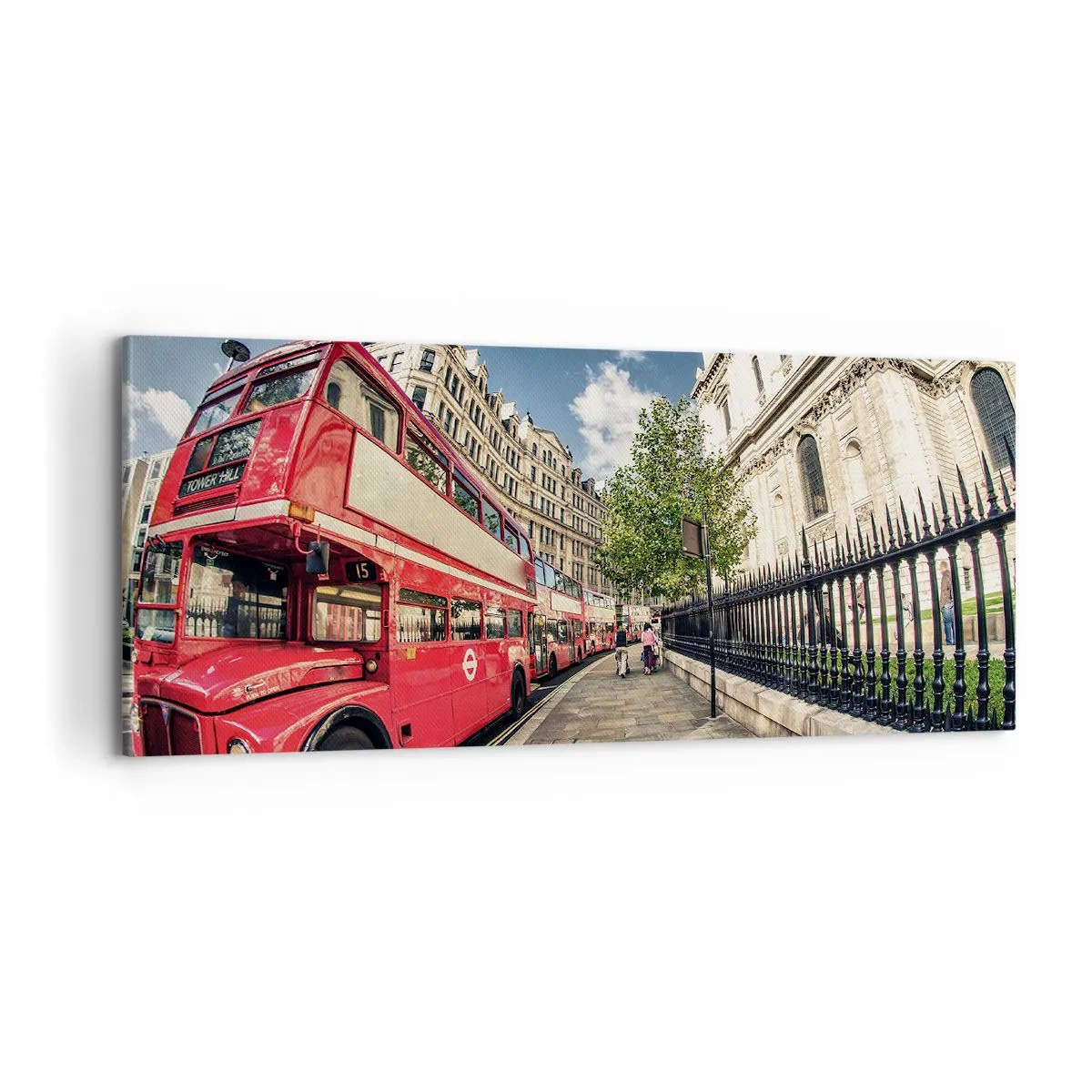 Cuadro sobre lienzo - Impresión de Imagen - Una calle de Londres en gris y rojo - 100x40 cm