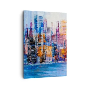Cuadro sobre lienzo - Impresión de Imagen - Un panorama colorido de la ciudad con reflejos en el agua. - 50x70cm - Una metrópoli alegre - Decoración de pared moderna para salón y dormitorio ARTTOR