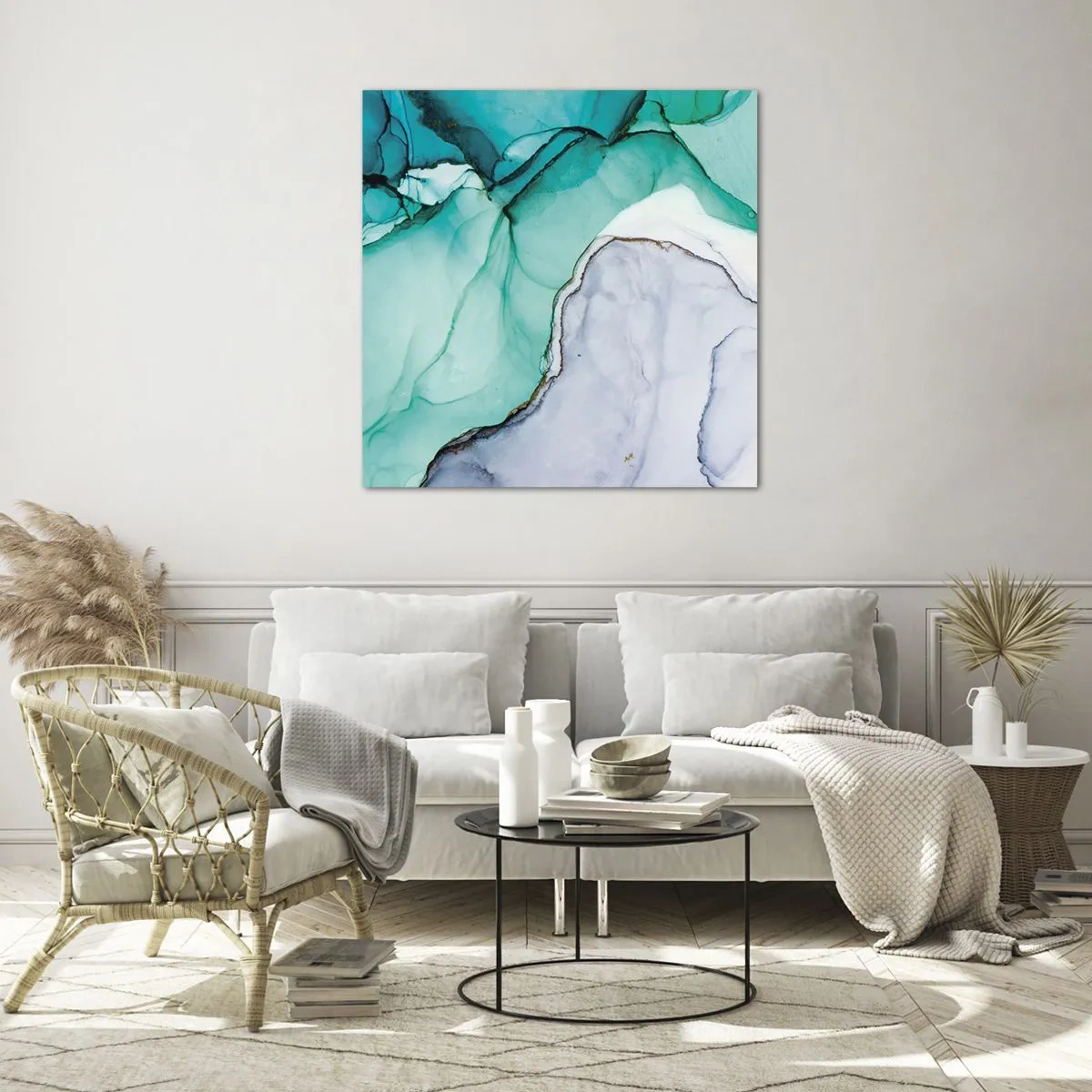 Cuadro sobre vidrio - Impresiones sobre Vidrio - Estudio en turquesa - 70x70 cm