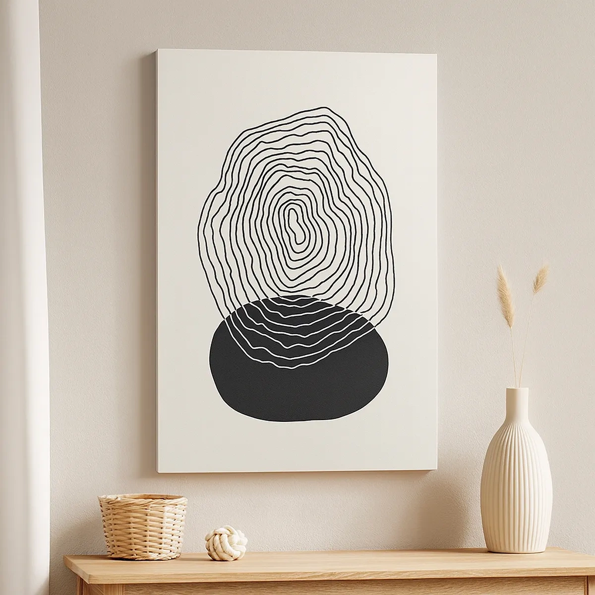 Cuadro sobre lienzo - Impresión de Imagen - Patrón abstracto con líneas y formas en blanco y negro. - 50x70cm - Persistencia y vibración - Decoración de pared moderna para salón y dormitorio ARTTOR