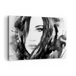 Cuadro sobre lienzo - Impresión de Imagen - Retrato de una mujer en acuarela en blanco y negro - 120x80cm - Retrato de una dama en blanco y negro - Decoración de pared moderna para salón y dormitorio ARTTOR