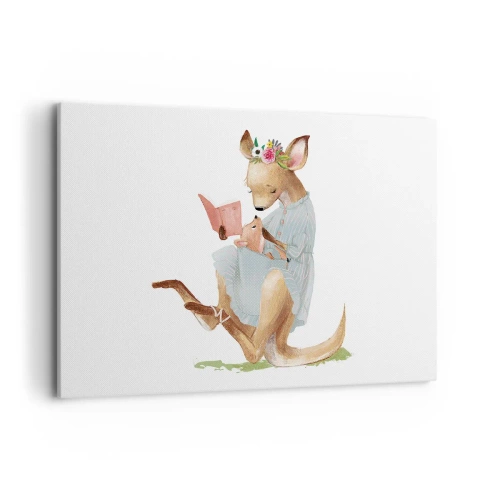 Cuadro sobre lienzo - Impresión de Imagen - Kanga leyendo un libro con un bebé - 100x70cm - Léeme un cuento, mamá - Decoración de pared moderna para salón y dormitorio ARTTOR