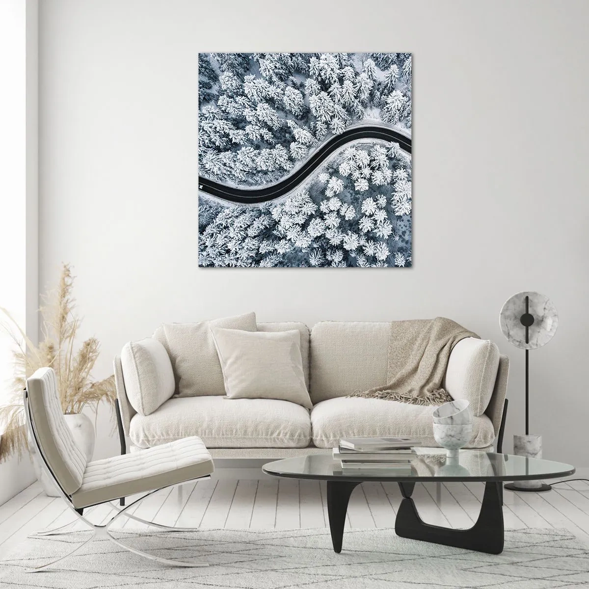 Cuadro sobre vidrio - Impresiones sobre Vidrio - A través de un bosque invernal - 60x60 cm