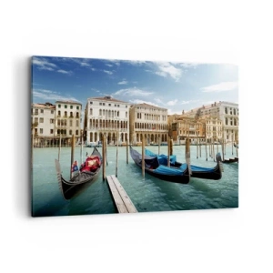 Cuadro sobre lienzo - Impresión de Imagen - Venecia con góndolas y palacios contra el cielo - 120x80cm - Palacios en azul - Decoración de pared moderna para salón y dormitorio ARTTOR