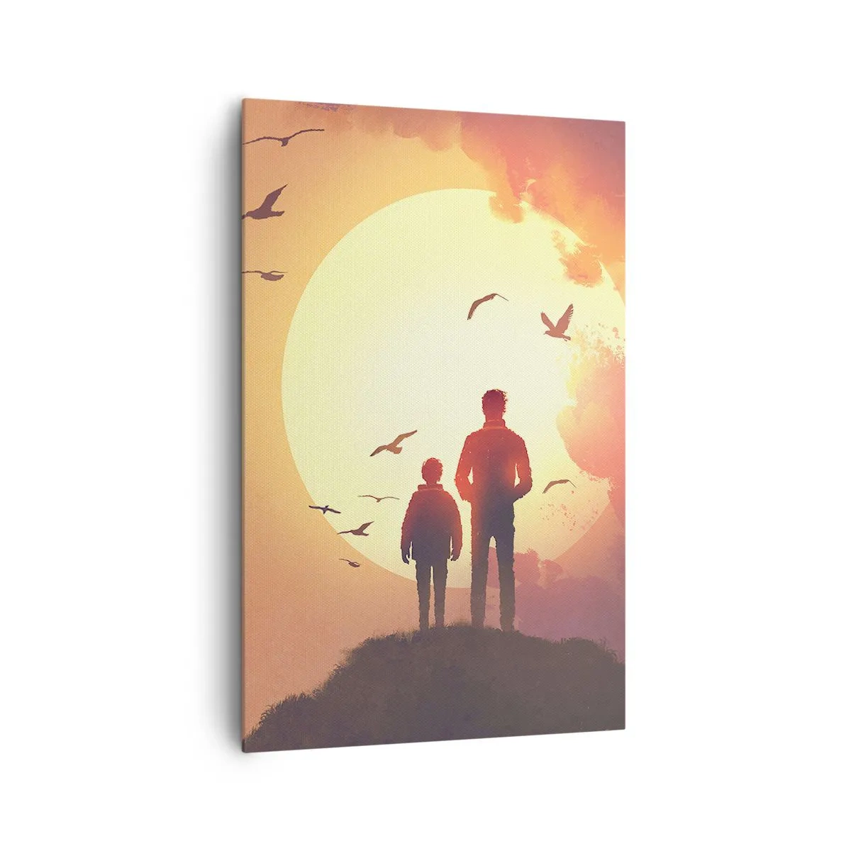 Cuadro sobre lienzo - Impresión de Imagen - Figuras con el sol poniente como telón de fondo - 80x120cm - Cara a cara con el sol - Decoración de pared moderna para salón y dormitorio ARTTOR
